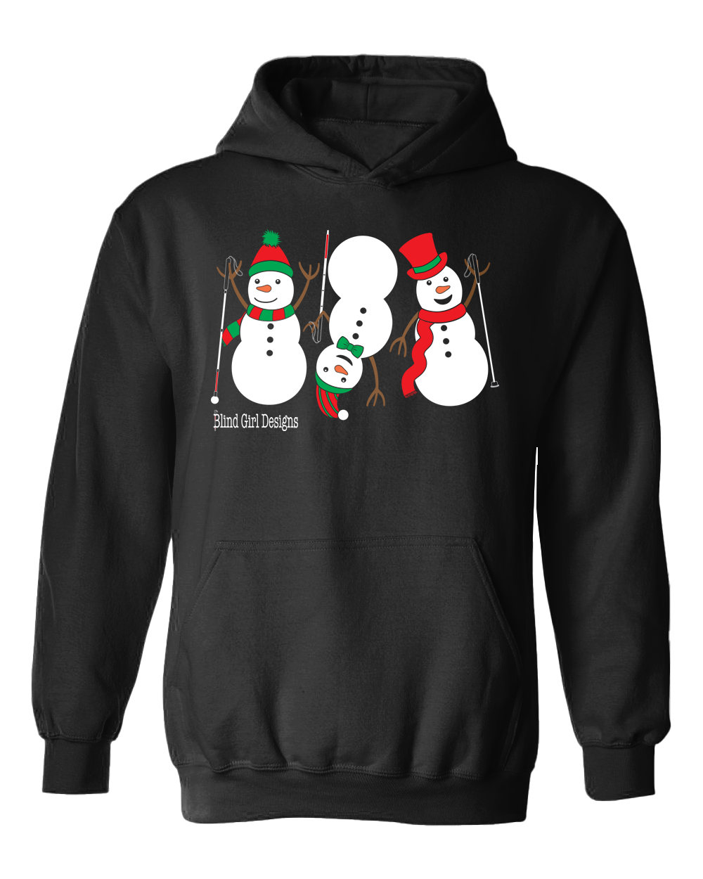 3 Dancing Snowmen with White Canes Hoodie in Black