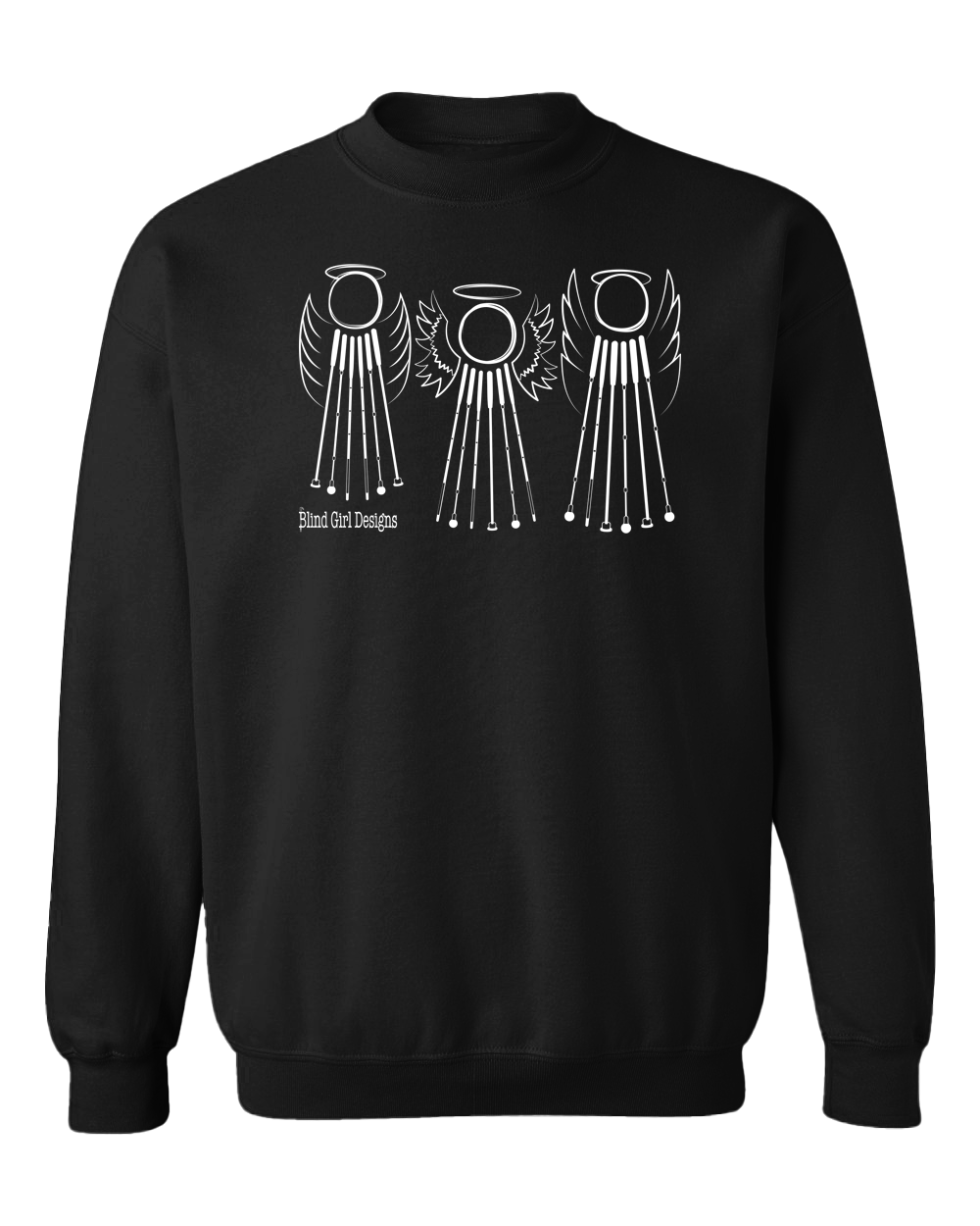 Tactile 3 Sweet White Cane Angels Crewneck Sweatshirt - Black