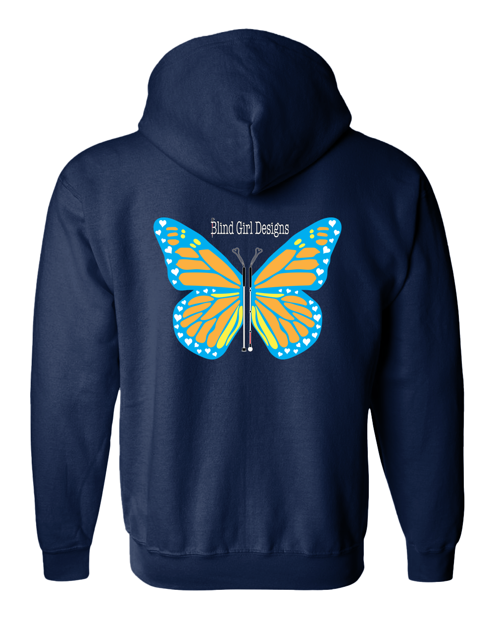 Butterfly of White Canes Zip Hoodie - Navy Blue