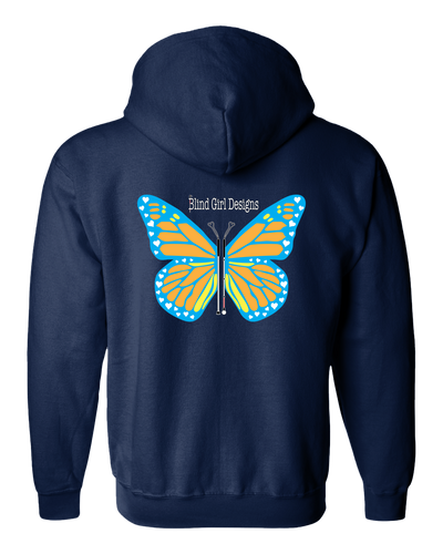 Butterfly of White Canes Zip Hoodie - Navy Blue