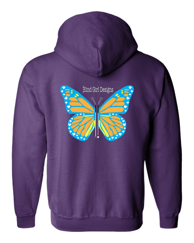 Butterfly of White Canes Zip Hoodie - Purple