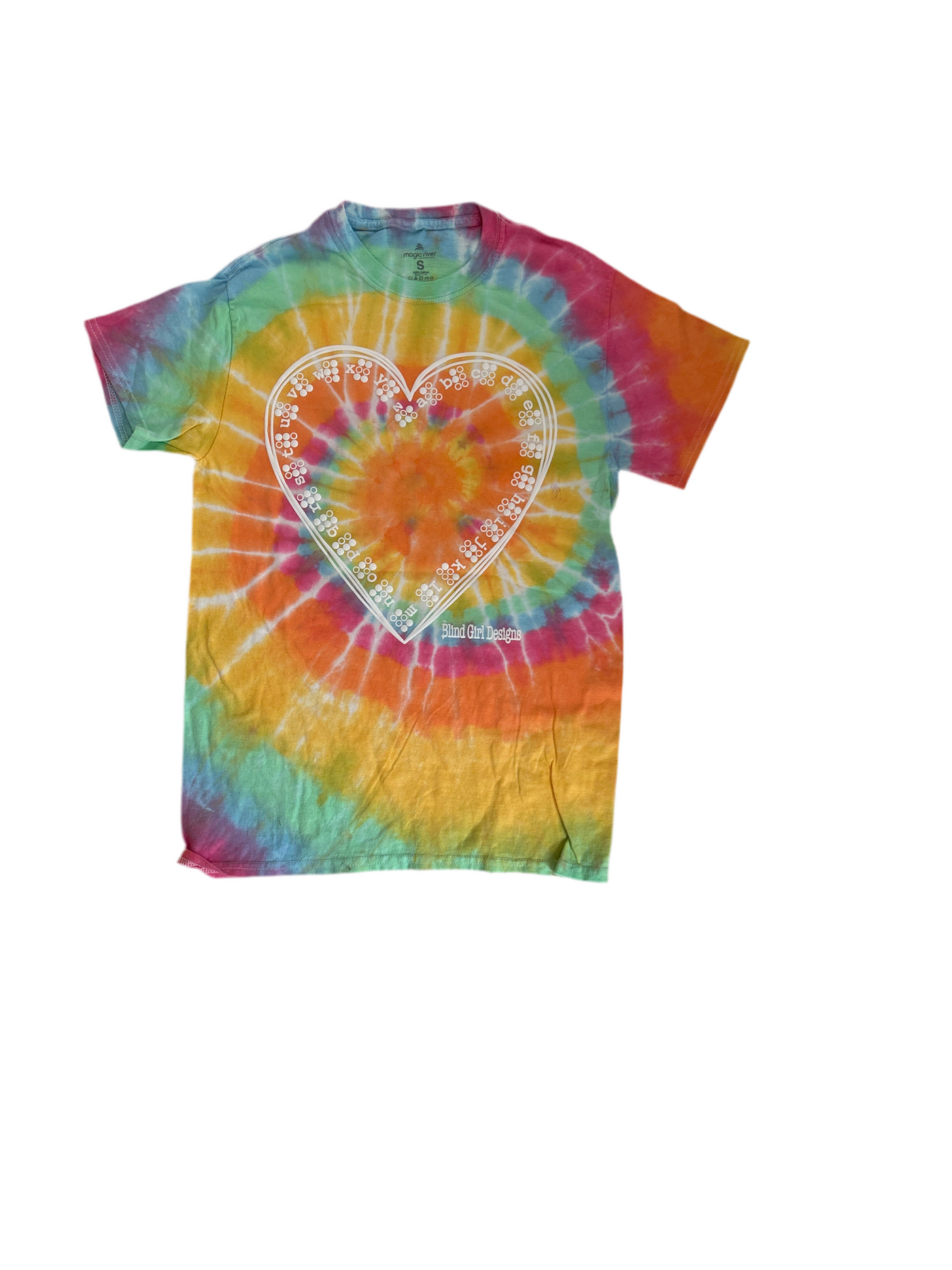 Braille heart, sherbet, tie-dye