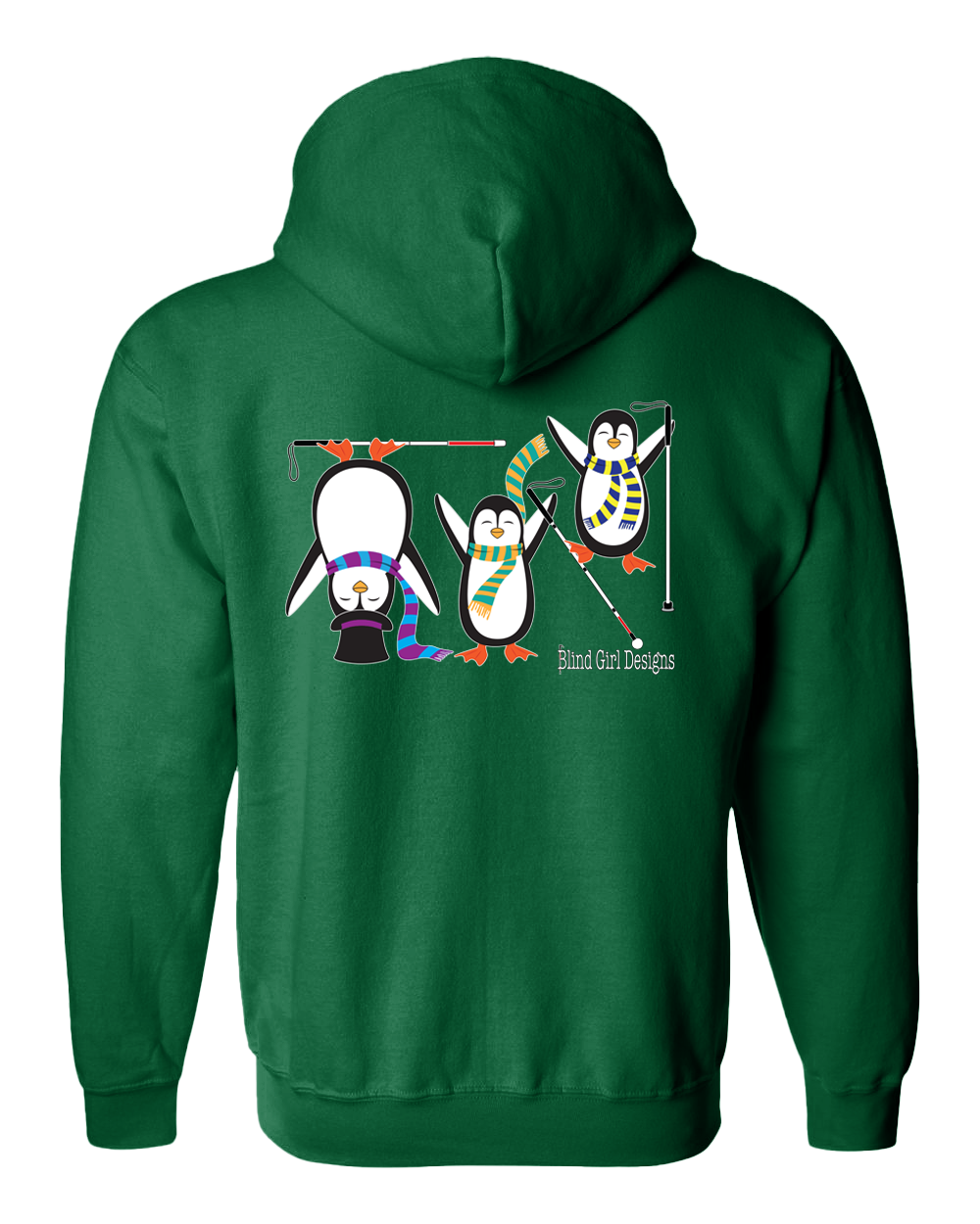 Happy Penguins Zip Hoodie Forest green.