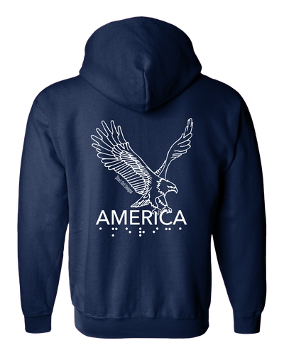 3D Tactile American Eagle Full Zip Hoodie - Navy Blue