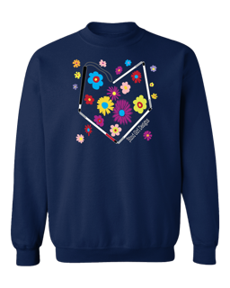 Colorful Flower Heart Cane Crewneck Sweatshirt - Navy