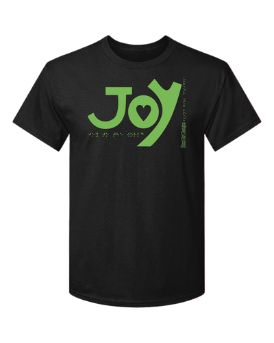 New 3D Joy T-Shirt.- Black with Green Glitter Tactile Ink