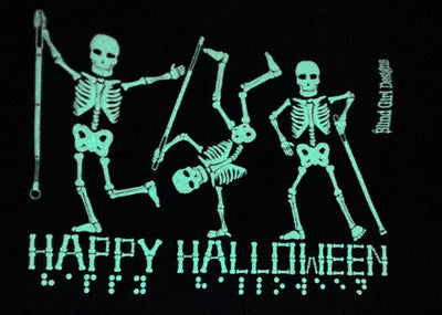 New! Dancing Skeletons Happy Halloween 3-D Glow-in-the-Dark T-Shirt - Purple