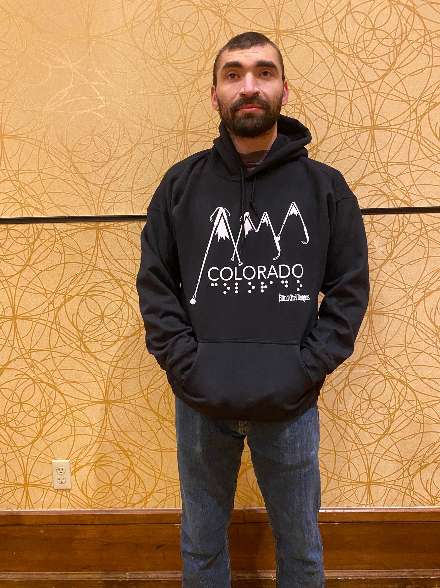 Sale! Colorado Mountain of Blind Canes  with Braille Hoodie - Black