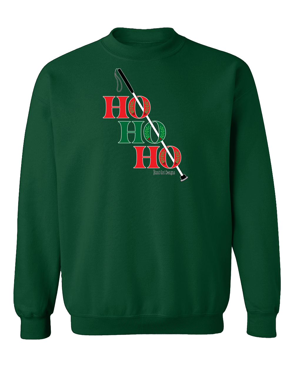 Ho ho ho! White cane SWEATSHIRT dark forest green