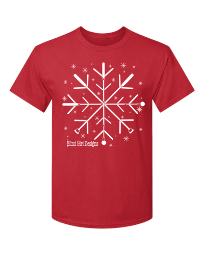 New! 3D Tactile whitecane snowflake  T-Shirt - bright red