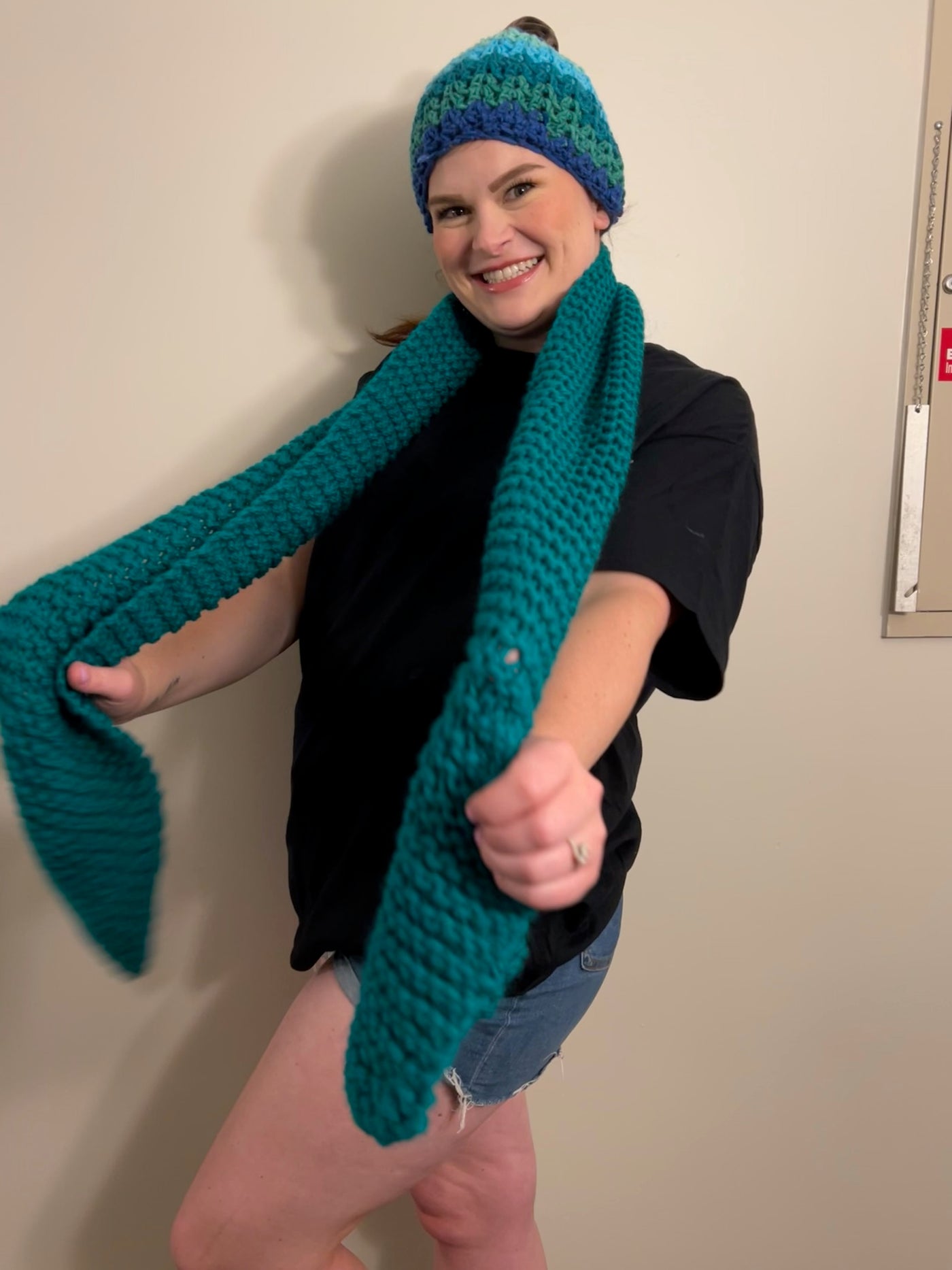 Handmade Scarf & Hat Set -teal blue