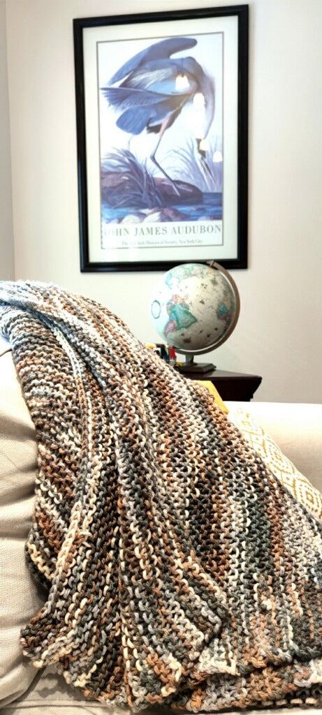Big Chunky Hand Knit Blanket Beautiful twisted Tan and Grey by Linda, blind artisan