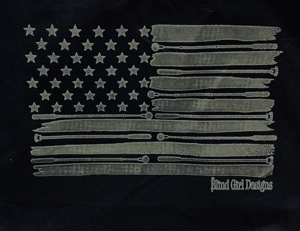 Sale! 3D Tactile American Flag White Cane Hoodie in black with charcoal puff ink