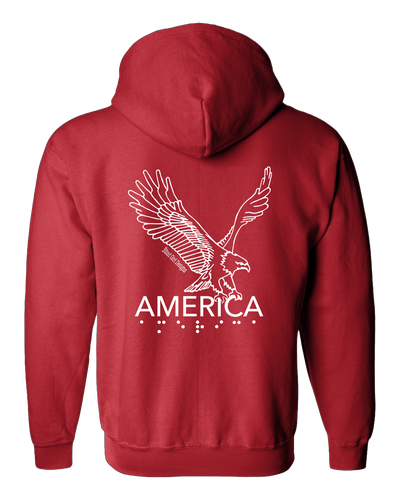 3D Tactile American Eagle Full Zip Hoodie - Red