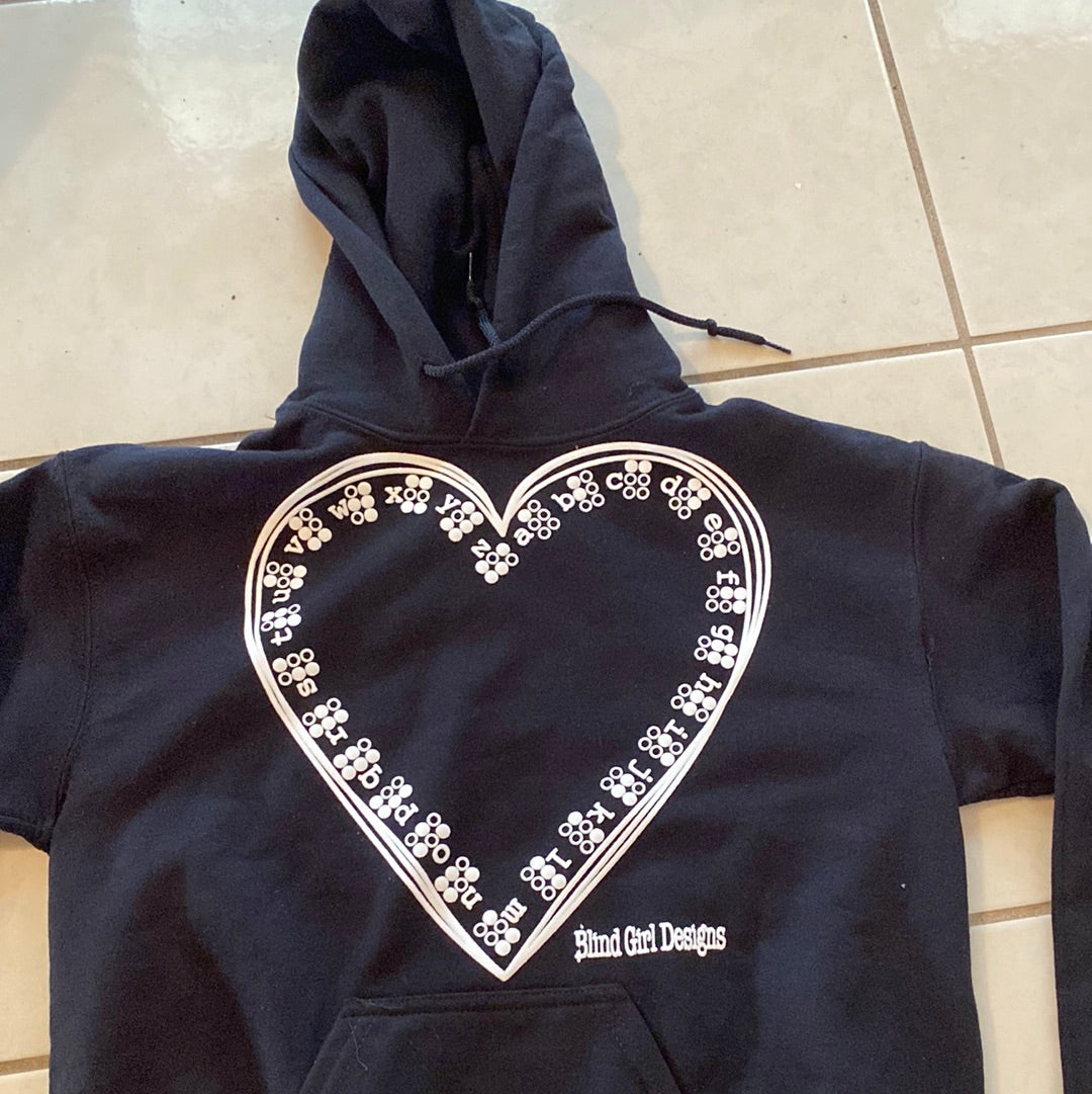 New! 3D ! Tactile Braille Heart  Hoodie - Black