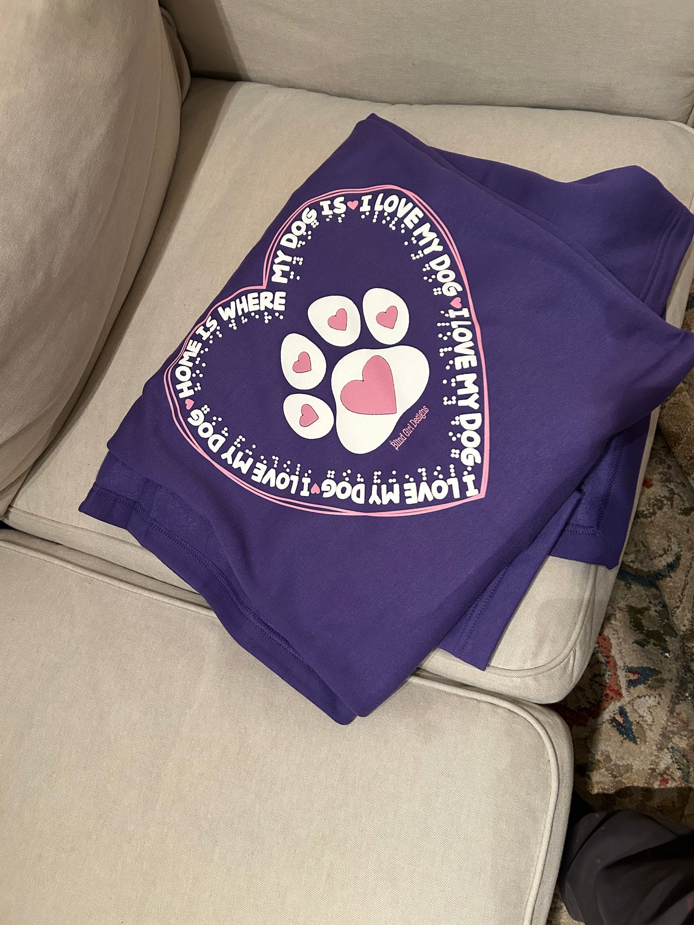 Tactile “Home is Where My Dog Is" Sweatshirt Blanket - Purple
