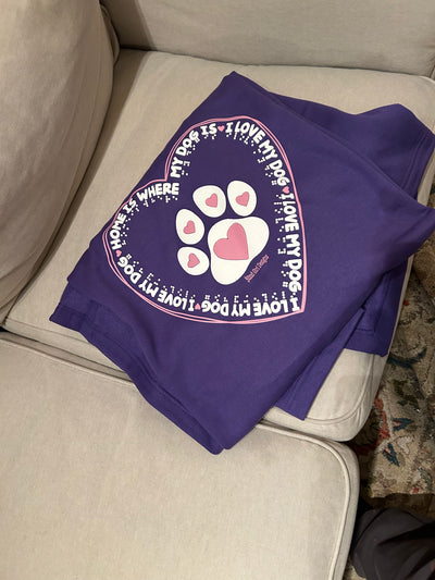 Tactile “Home is Where My Dog Is" Sweatshirt Blanket - Purple