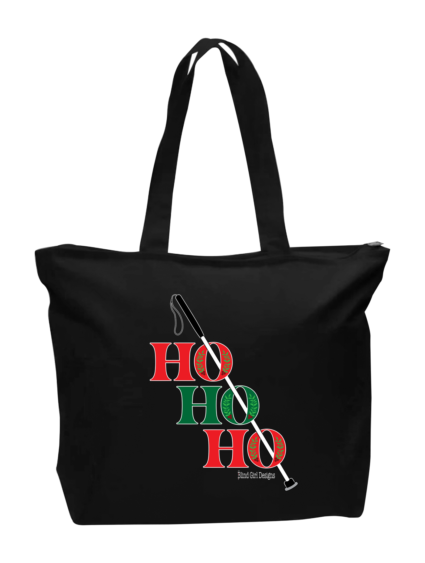 Ho ho ho! White cane Zip Tote black