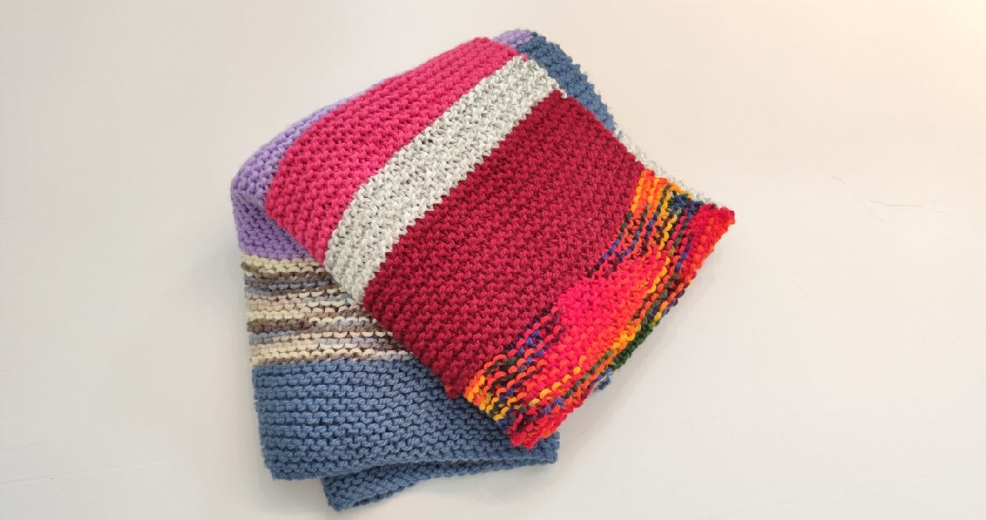 Big chunky Handknit Blanket  unique bright color stripe by Linda