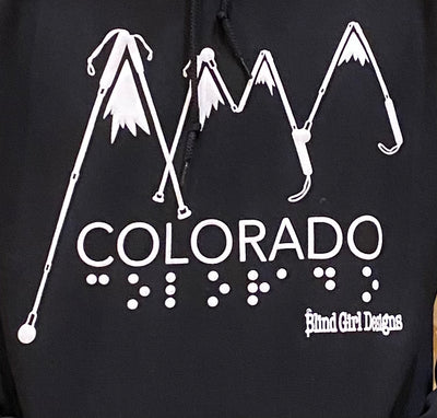 New! 3D Colorado mountains of white canes with Braille- Black tee