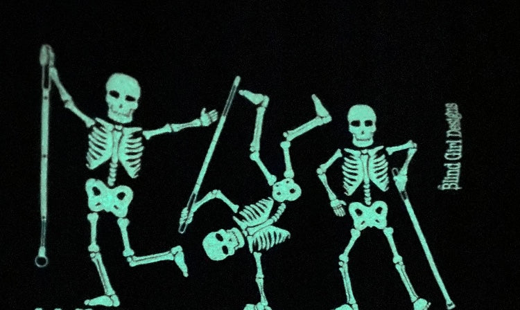 3D Dancing Skeletons Glow-in-the-Dark Full Zip Hoodie Black