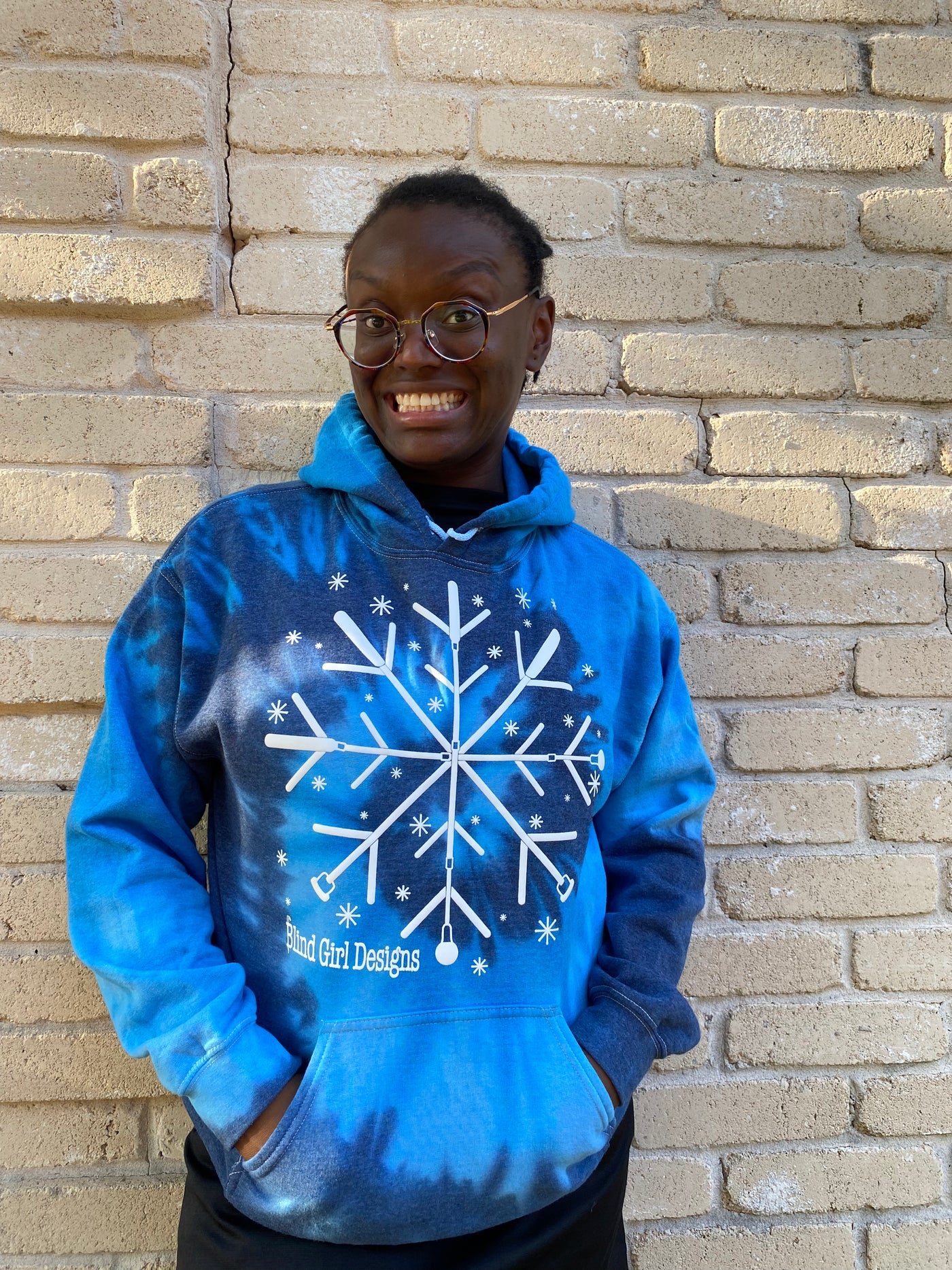 New!! 3D Snowflake White Cane  Tie Dye Hoodie -  in a swirl of blues