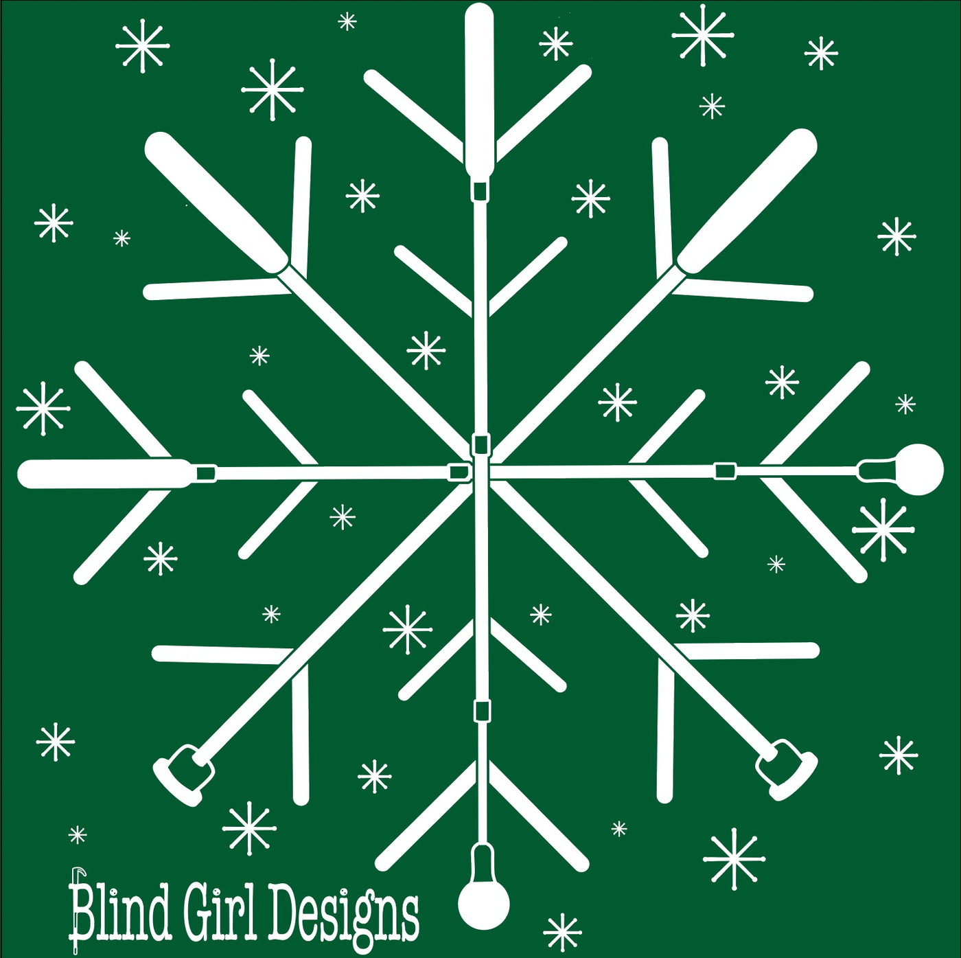 New! 3D Tactile whitecane snowflake  T-Shirt - deep forest  green