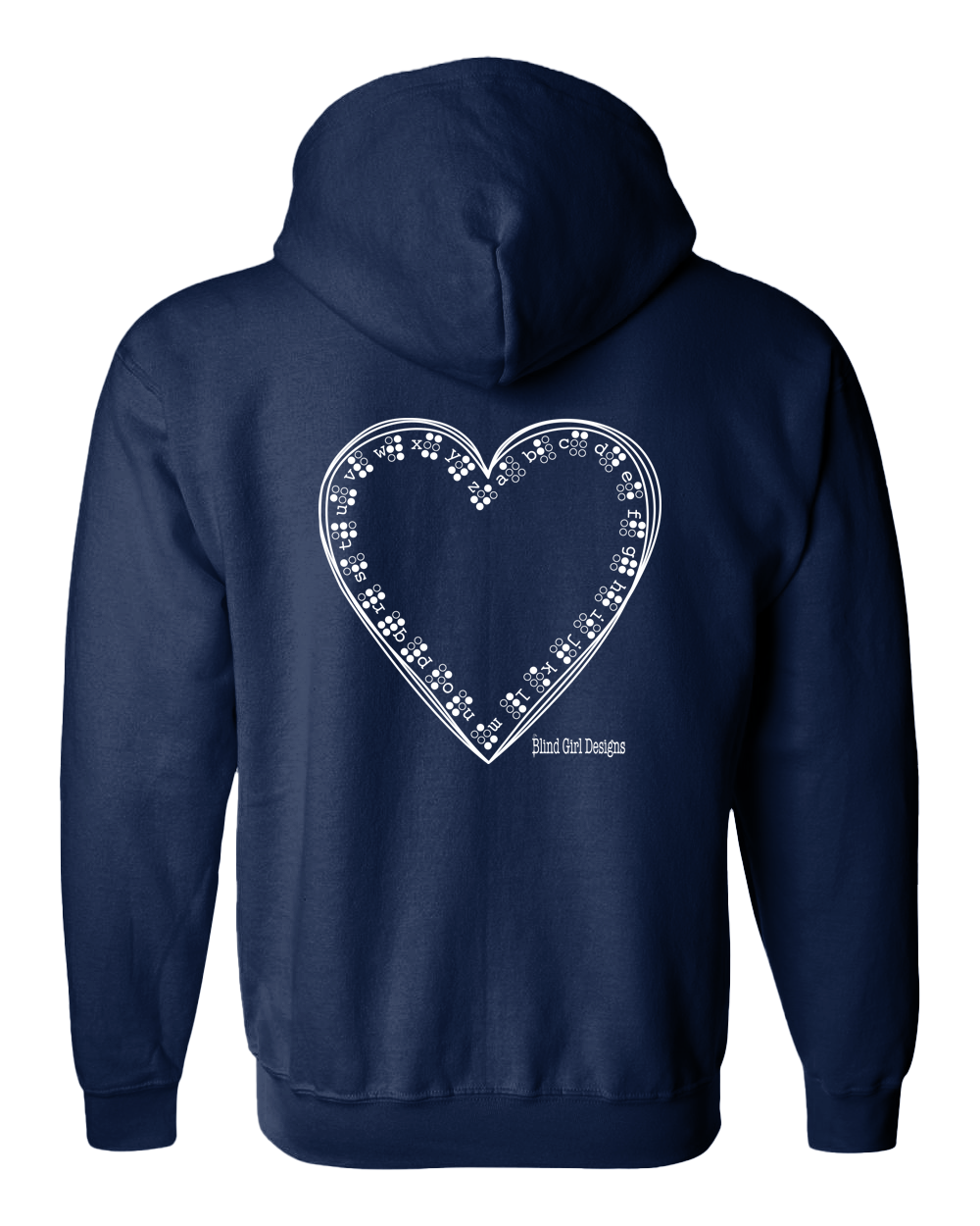 3D Braille Heart Full Zip Hoodie - Navy Blue