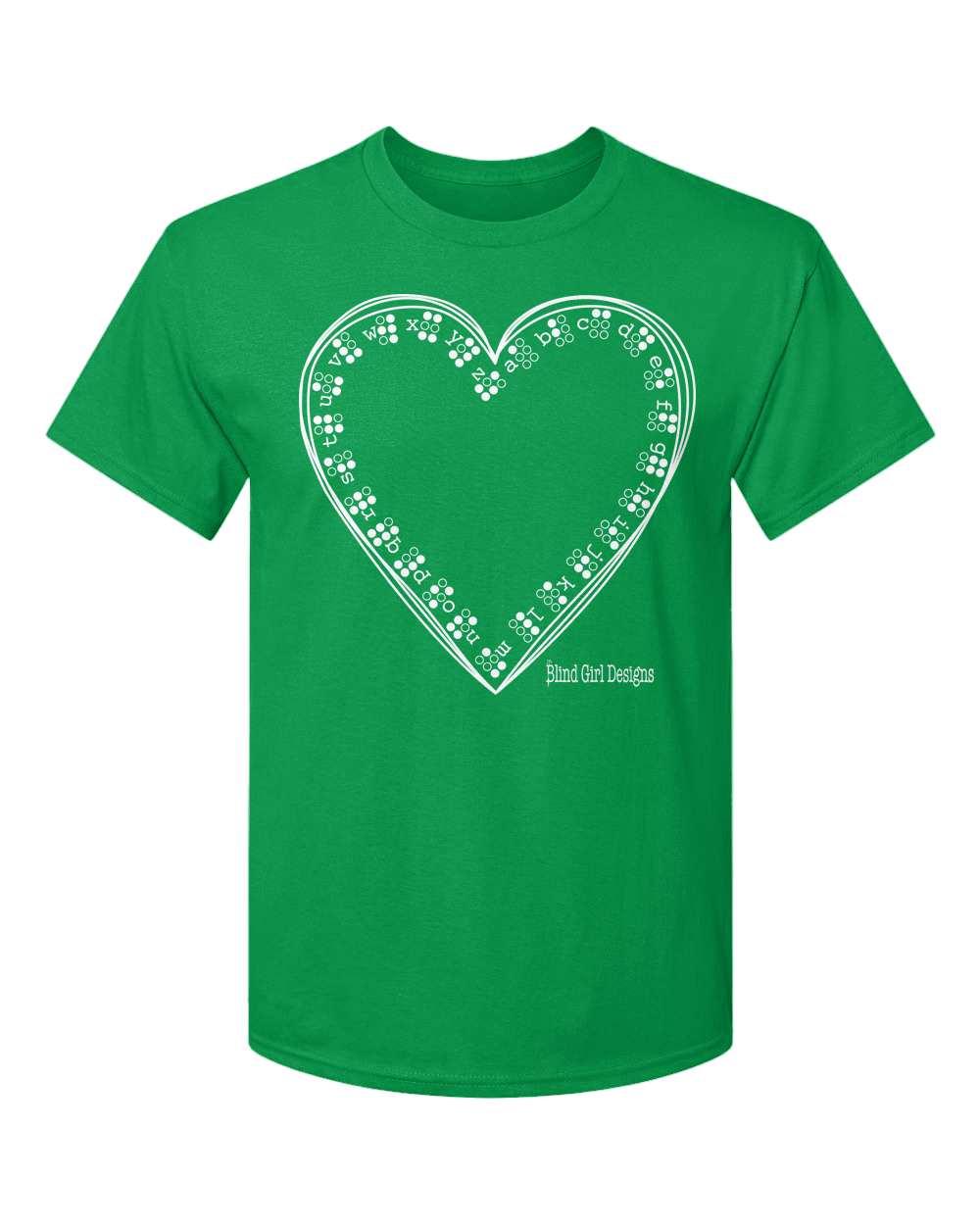 New! 3D Braille Heart T-Shirt Irish Green