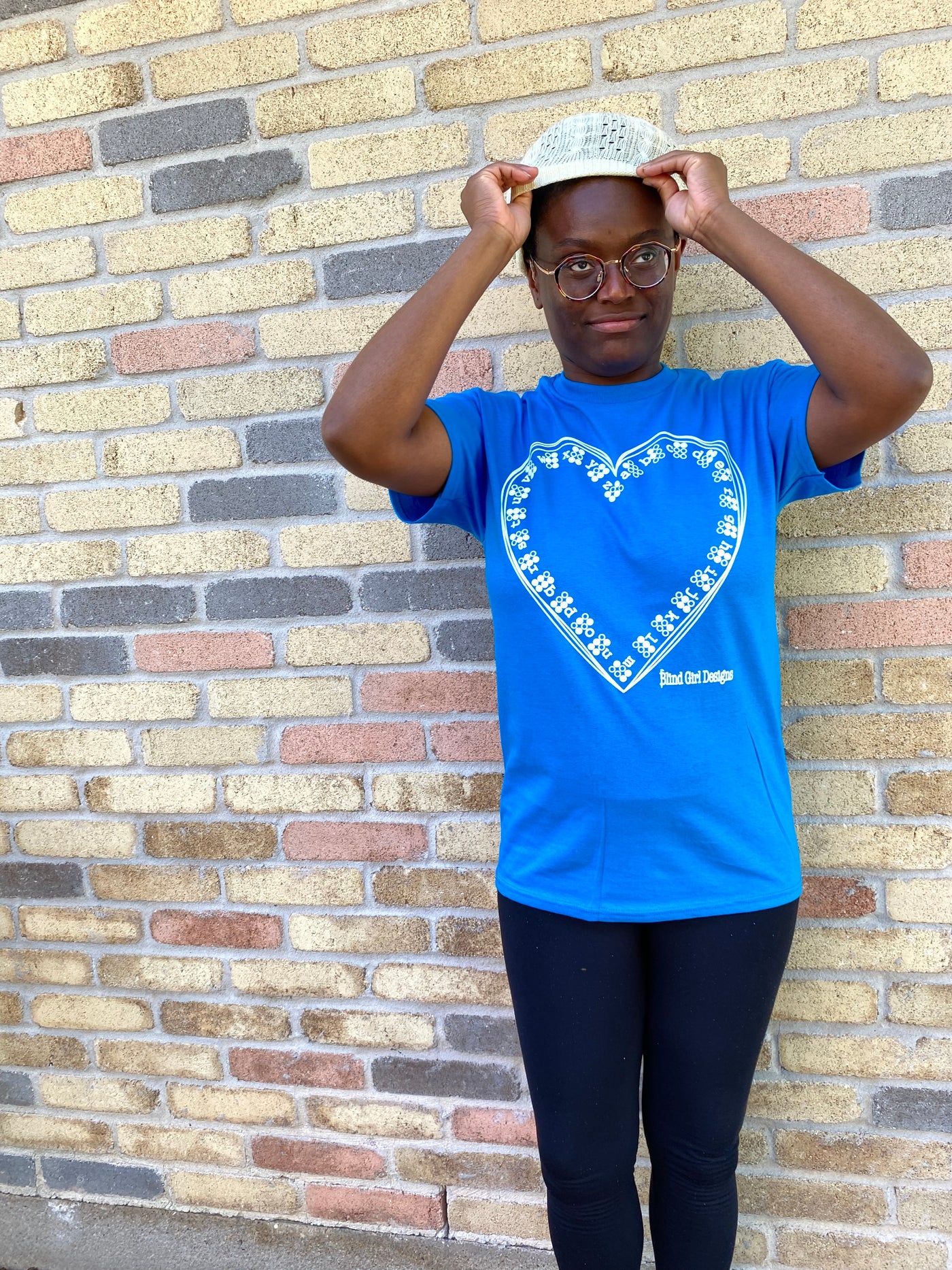 New! 3D  Tactile Braille Heart T-Shirt Sapphire blue