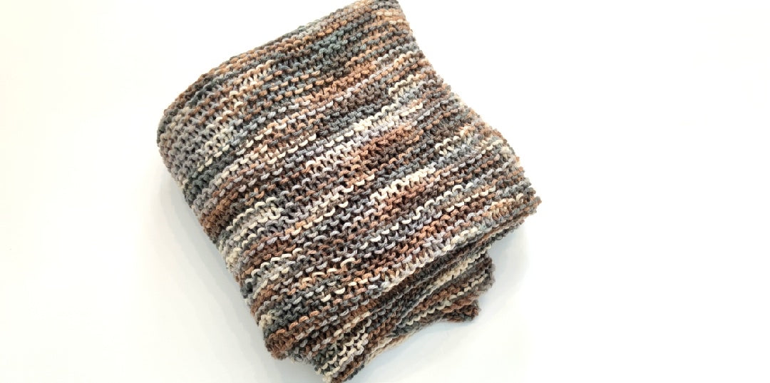 Big  chunky Handknit Blanket  beautiful multi color  tan and grey by Linda
