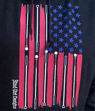 Sale! Colorful white cane, American flag black hoodie