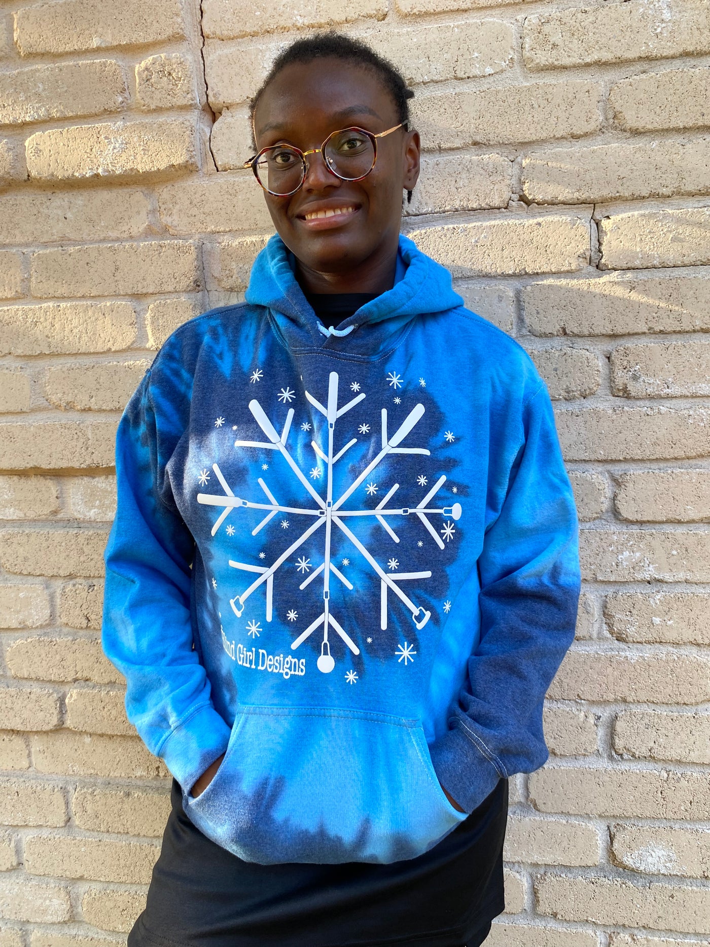 New!! 3D Snowflake White Cane  Tie Dye Hoodie -  in a swirl of blues