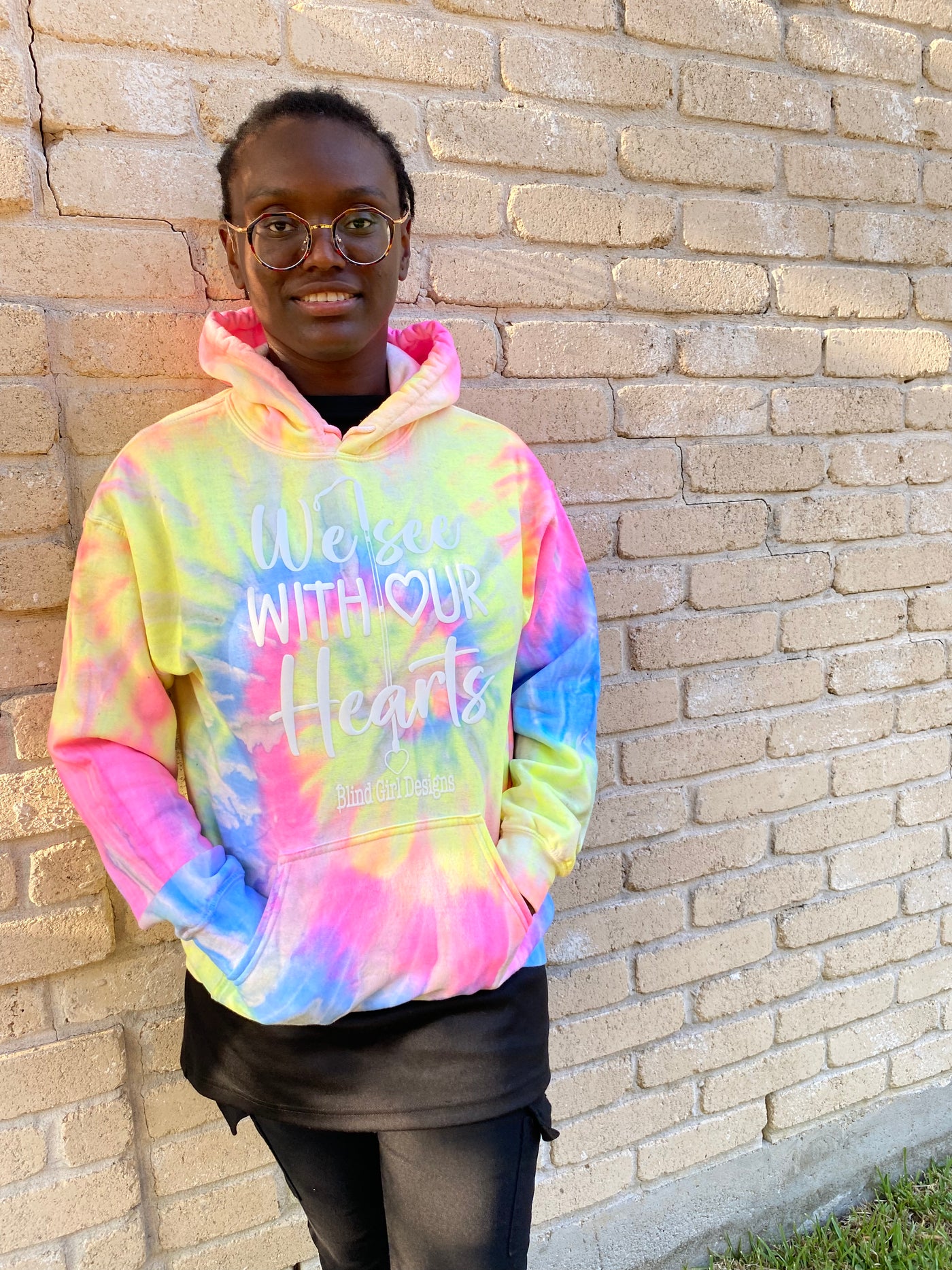 New! Tie Dye We See With Our Hearts Hoodie - in swirls of pink, yellow and blue
