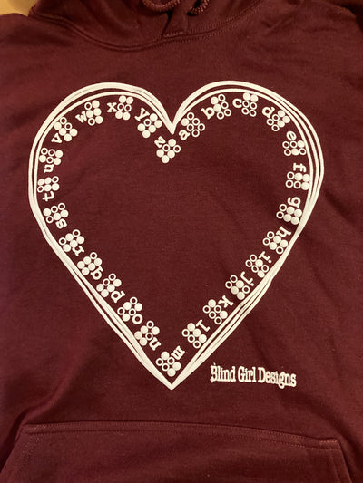 New! 3D Tactile Braille Heart  Hoodie - Deep Berry