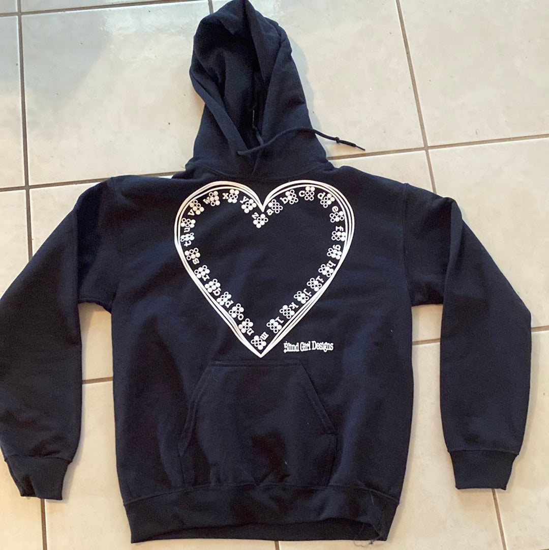 New! 3D Tactile Braille Heart  Hoodie - Black