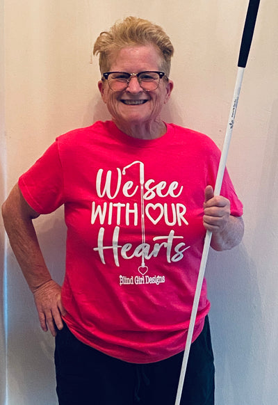 New! 3D We See With Our Hearts T-Shirt - Bright Pink