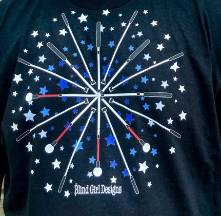 Sale! Fireworks  Celebration Red, White, and Blue of Blind Canes  Hoodie - Black