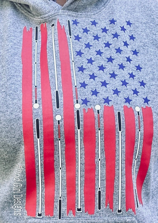 Sale! American Flag White Canes Hoodie - Light Heather Grey