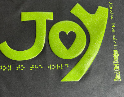 New 3D Joy T-Shirt.- Black with Green Glitter Tactile Ink