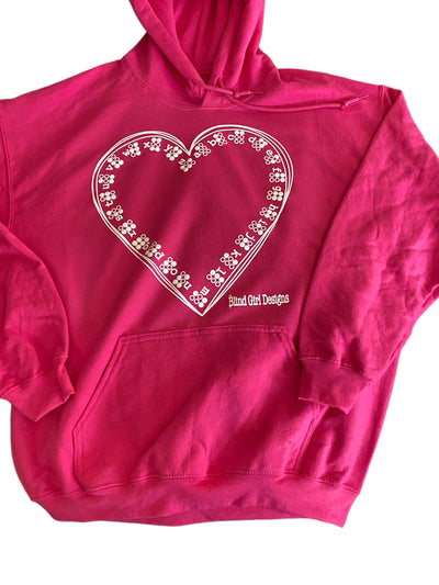 New! 3D ! Tactile Braille Heart  Hoodie - Pink