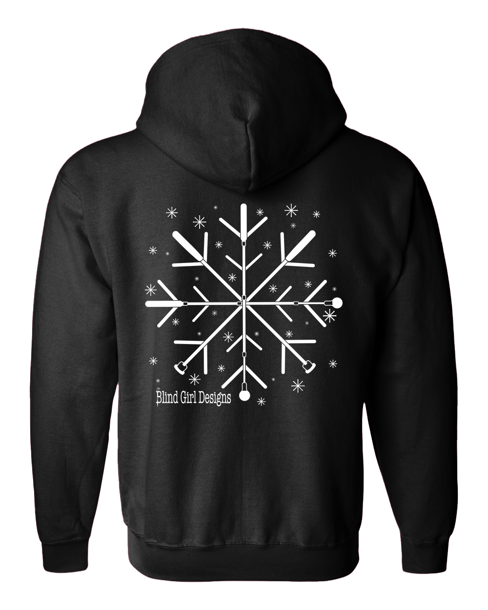 Tactile White Cane Snowflake Zip Hoodie - Black