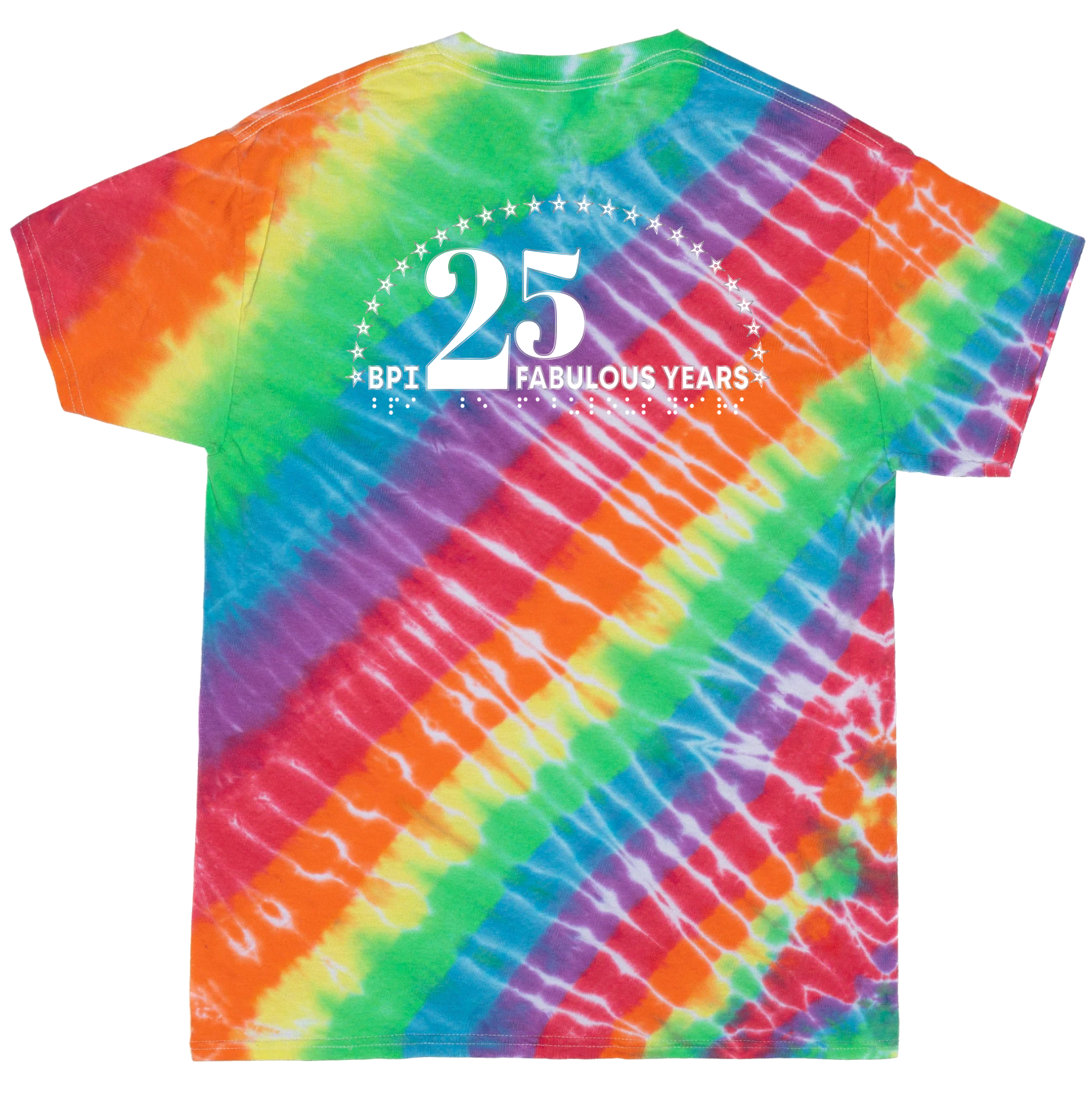 BPI 25 T-Shirt - Diagonal Tie Dye Classic Rainbow