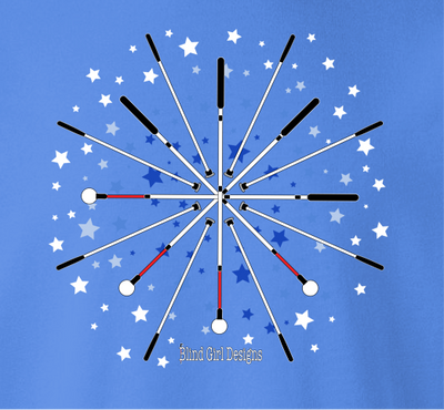 Colorful Star Explosion of White Canes T-Shirt - Carolina Blue