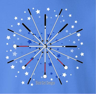 Colorful Star Explosion of White Canes T-Shirt - Carolina Blue