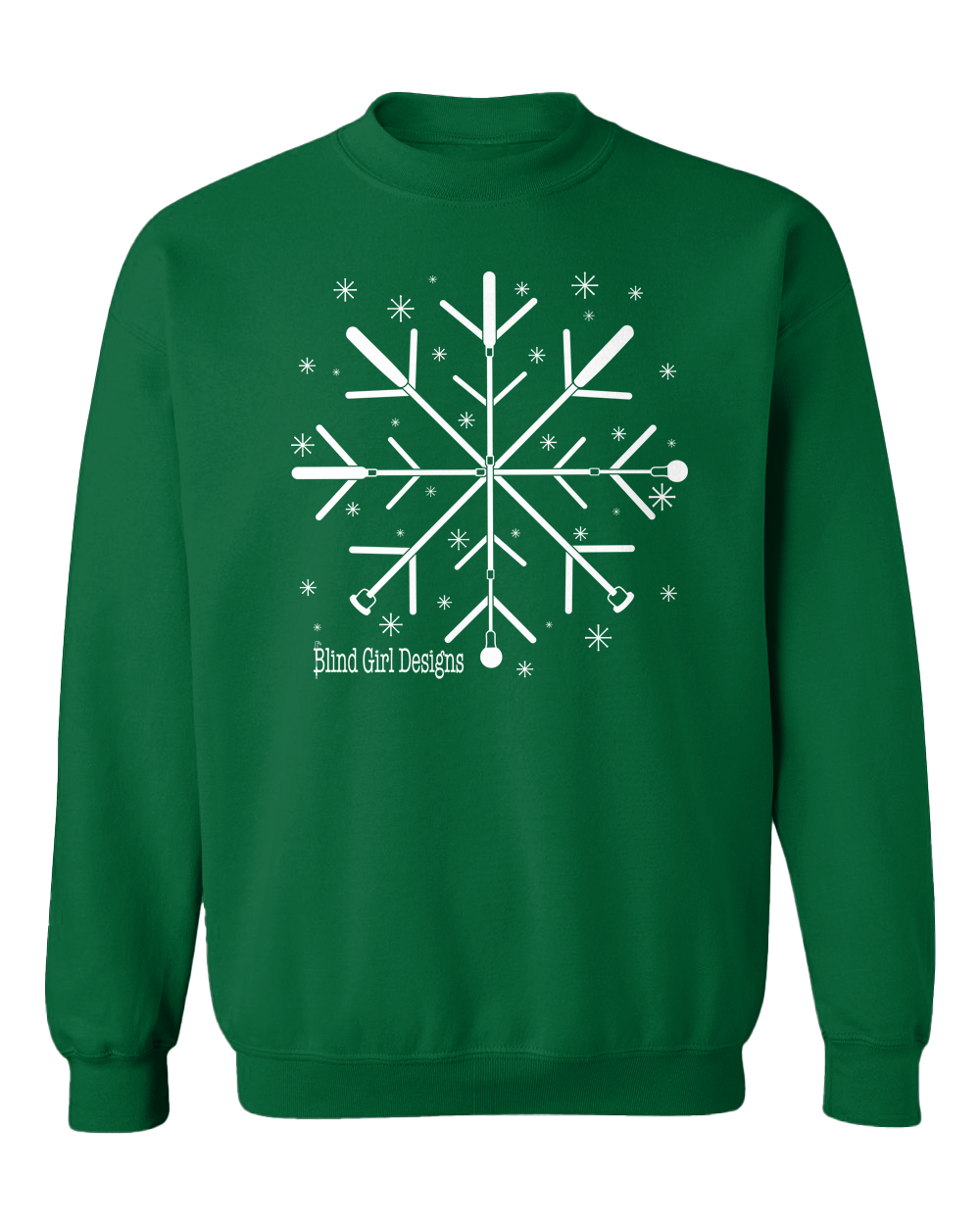 New 3D! Super Tactile Snowflake White Cane Crew Sweatshirt - Deep Forest Green