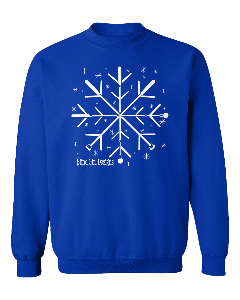 New 3D Super Tactile Snowflake White Cane Crew Sweatshirt - Royal blue