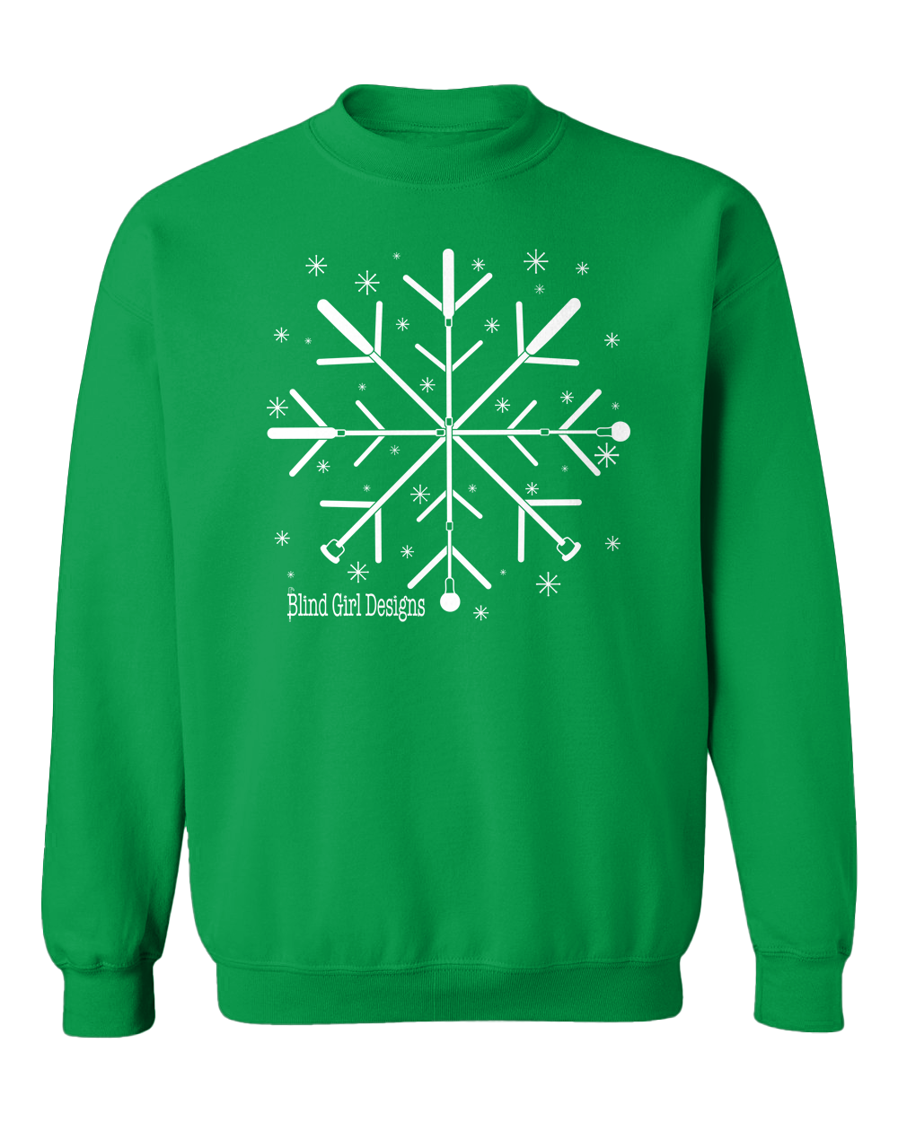 New 3D! Super Tactile Snowflake White Cane Crew Sweatshirt - Irish Green
