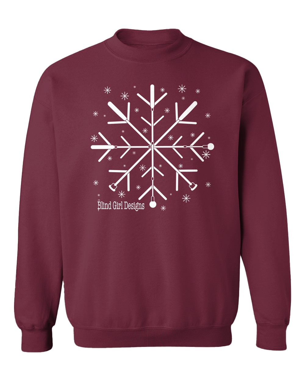 New 3D! Super Tactile Snowflake White Cane Crew Sweatshirt - Deep Berry