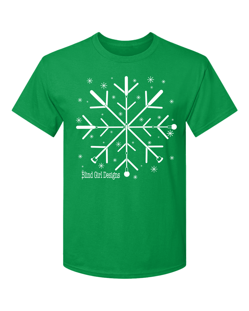 New! 3D Tactile White Cane Snowflake T-Shirt - Irish green